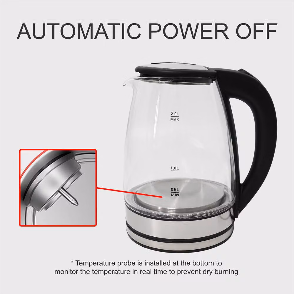 Alivio 1800W Electric Glass Kettle with Auto Shut-Off, 2L, Black – 3