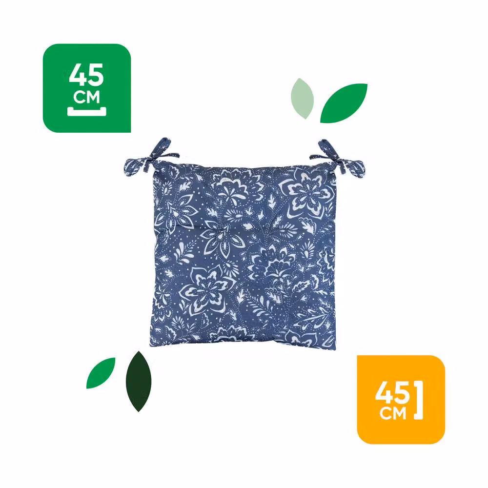 Gardenwize Hampton Pack of 2 Blue Square Outdoor Garden Chair Seat Pad Cushions with Tie Cords – 2