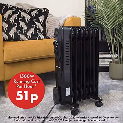 Jack Stonehouse 1500W 7 Fin Oil Filled Portable Electric Radiator, Black, W/D/H: 55 x 40 x 24 cm – 5