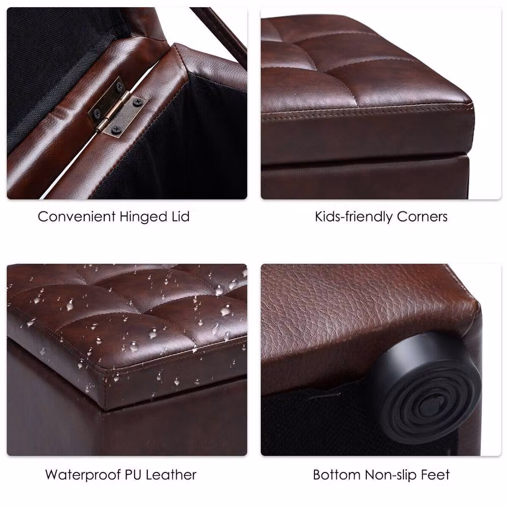 Costway Faux Leather Ottoman Storage Toy Box and Padded Foot Stool in Brown – 8