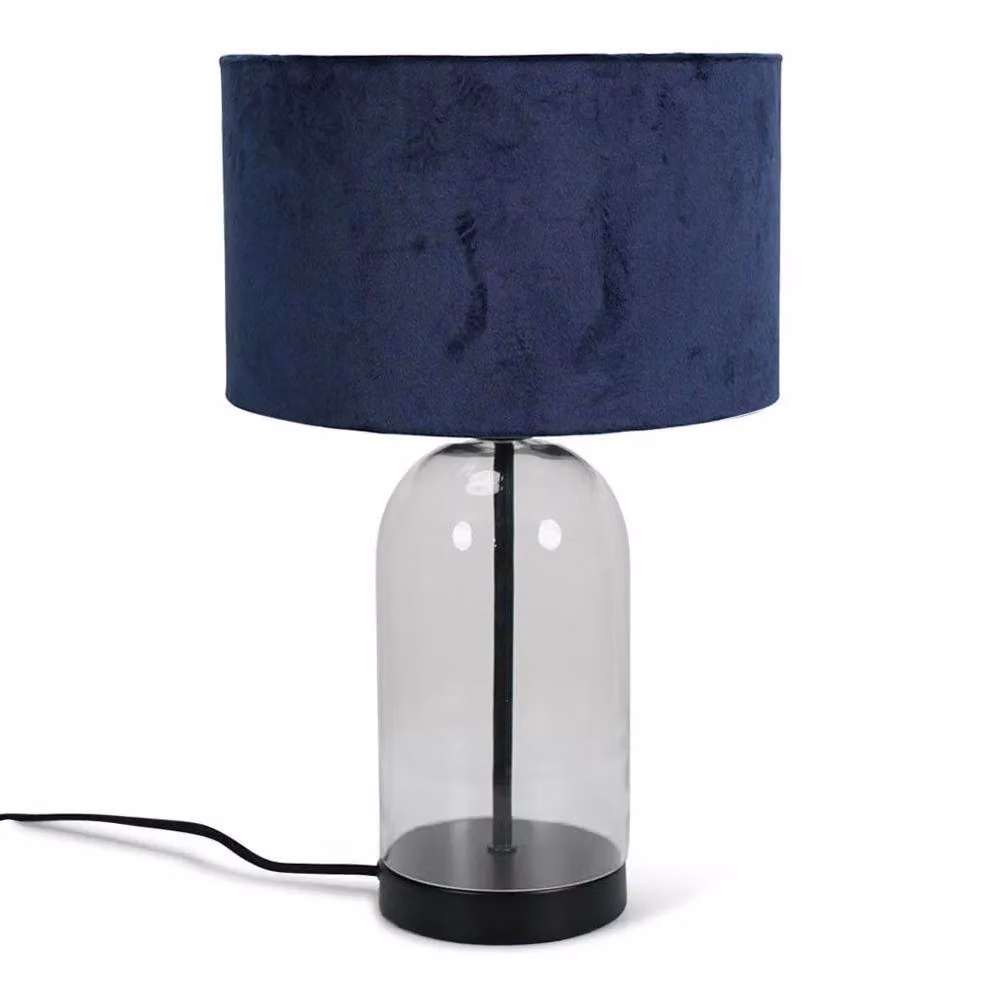 ValueLights Jessy Black Glass and Metal Table Lamp with Navy Blue Fabric Shade – 2