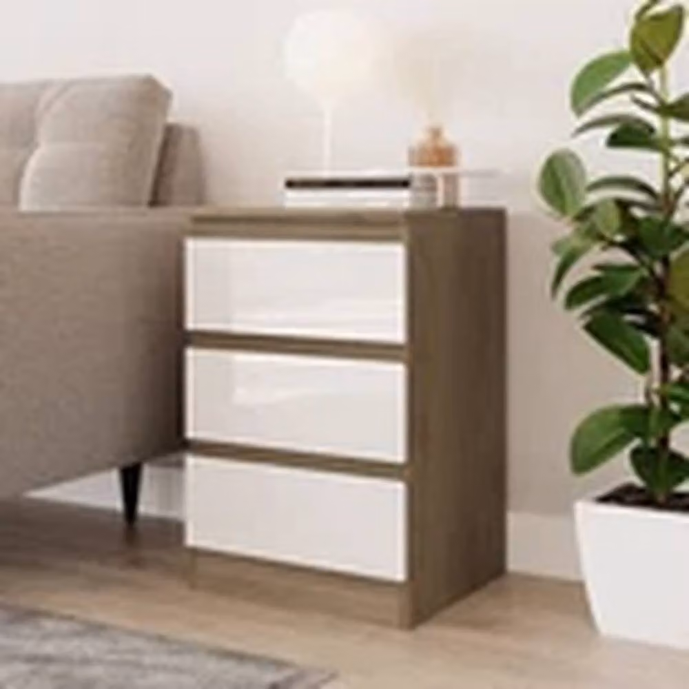 Havendro Oak and White 3 Drawer Wooden Bedroom Chest Cabinet, H 61.5 x W 40 x D 35 cm – 3