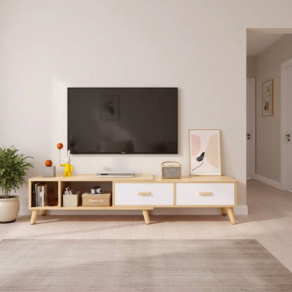 KORVIXA Scandinavian Wooden Media and TV Storage Cabinet in Beige, W/D/H: 100 x 100 x 100 cm – 3