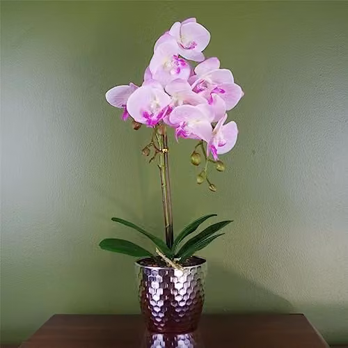 Leaf Artificial Phalaenopsis Orchid in Light Pink and Silver, Height: 50 cm