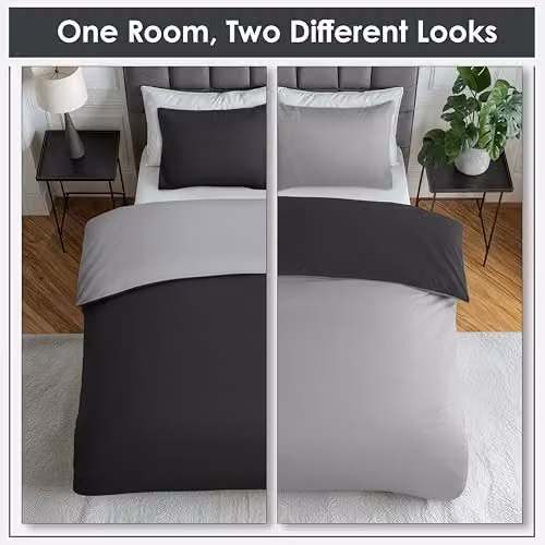 Emma Barclay Lyla Reversible Microfibre Duvet Cover and Pillowcase Set in Black and Grey, W/D/H: 140 x 200 cm – 3