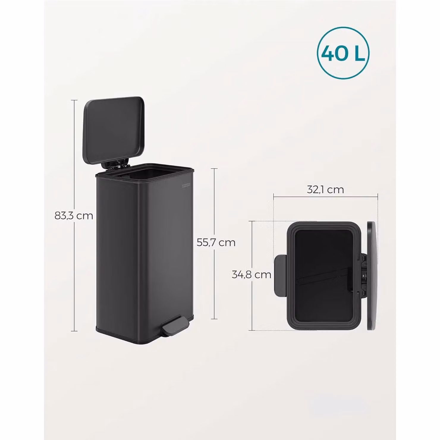 SONGMICS Large Steel Kitchen Step Bin with Soft Close Pedal in Black – 2