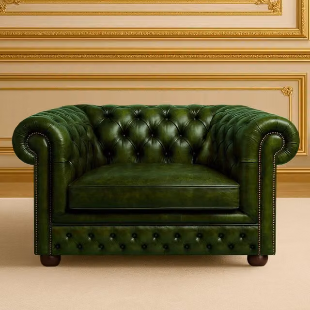 Somnior Beds Ltd Oxford 1 Seater Vintage Chesterfield Leather Sofa in Green