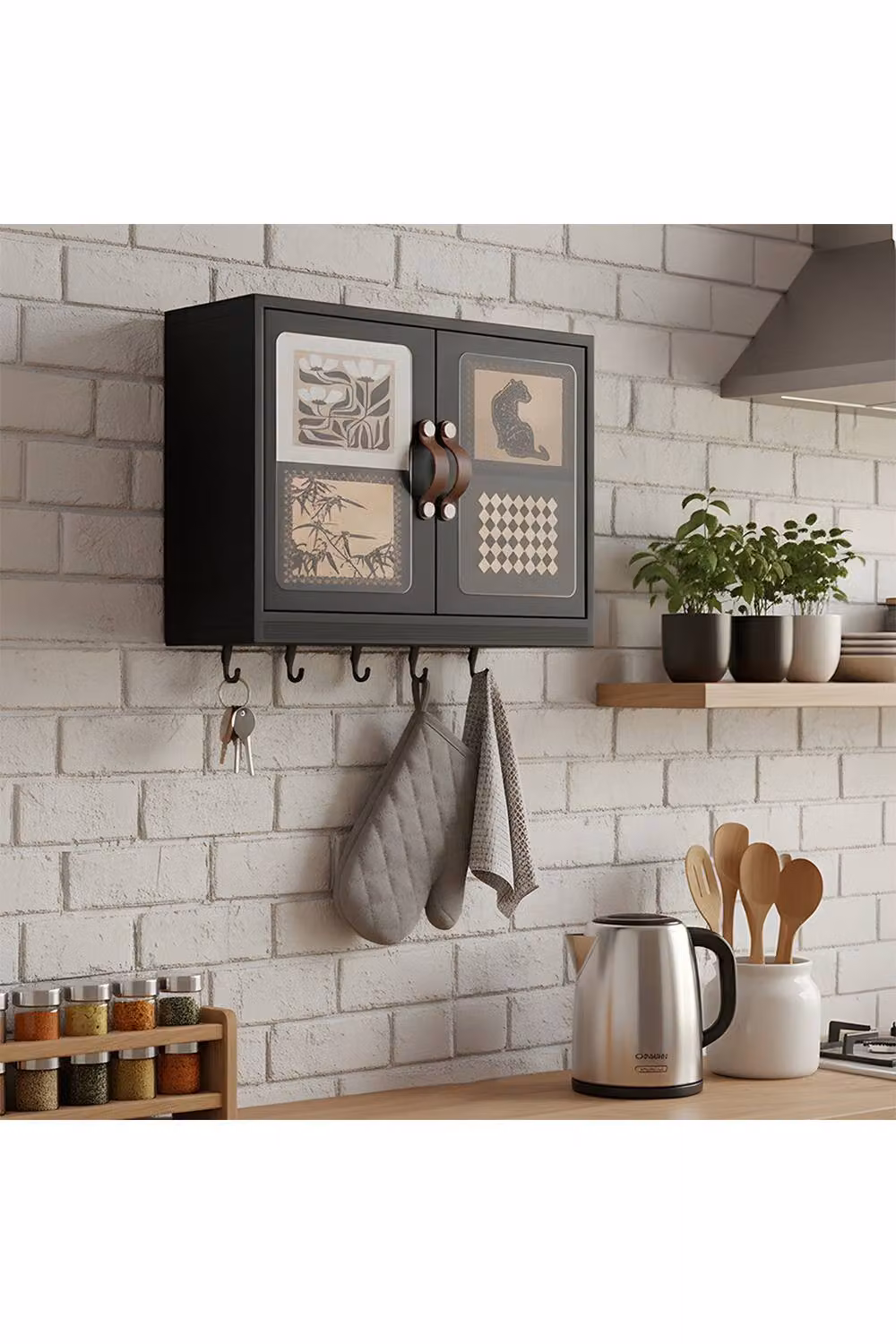 Living and Home Black Wall-Mounted Foldable Bathroom and Kitchen Storage Cabinet with Hinged Doors – 3