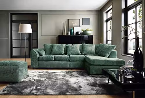 Abakus Direct Harriet Large Right Facing Corner Sofa in Green Crushed Chenille – 5