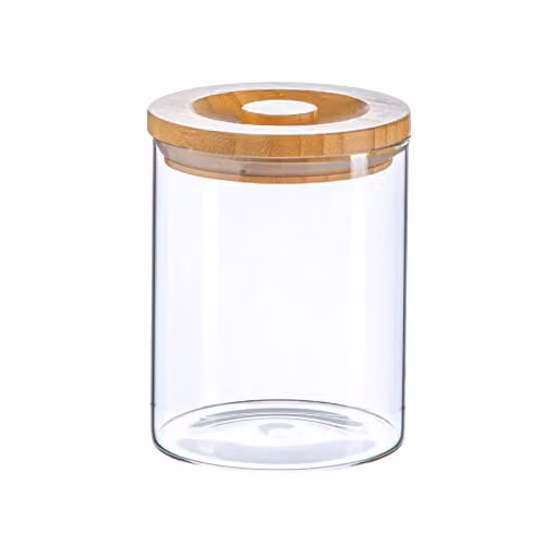 Argon Tableware Scandi Airtight Glass Storage Jar with Solid Wood Lid, 0.75 l, Transparent – 1