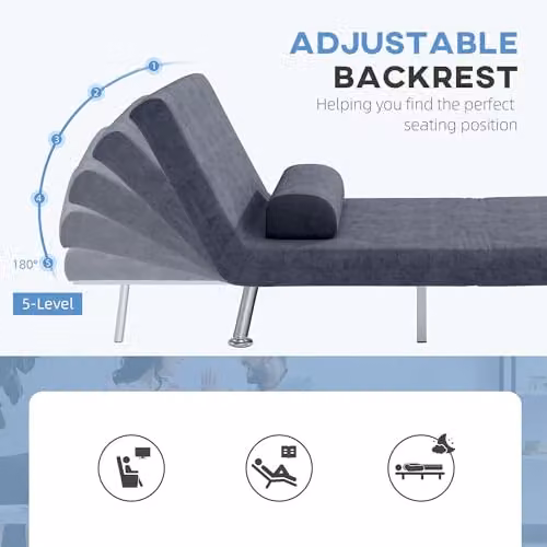HOMCOM 3-in-1 Velvet Single Sofa Chair Bed with Armrests, Charcoal Grey – 5