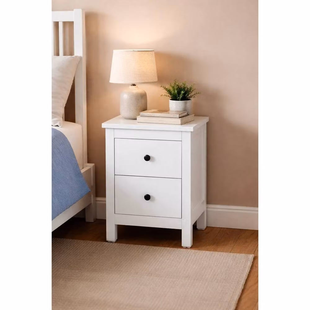 FORGEVIO Modern White 2 Drawer Bedside Cabinet with Black Knobs – 4