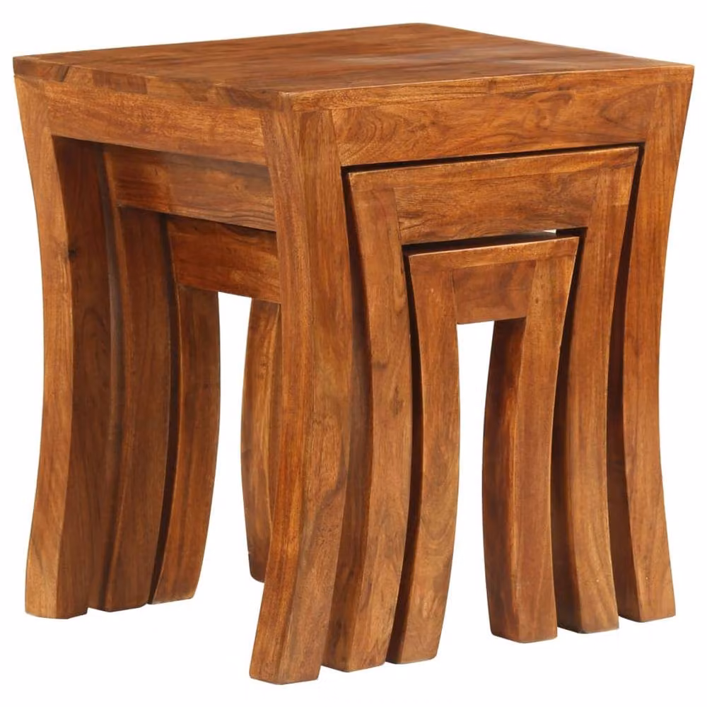 Berkfield Home 3 Piece Nesting Table Set in Brown Solid Acacia Wood, W/D/H: 50 x 35 x 50 cm – 4