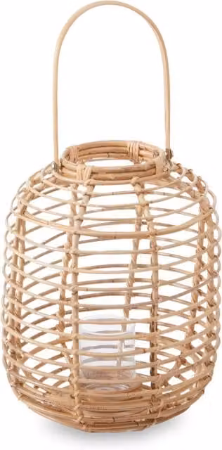 Interiors by Premier Mataram Tall Rattan and Glass Tabletop Lantern in Brown and Beige