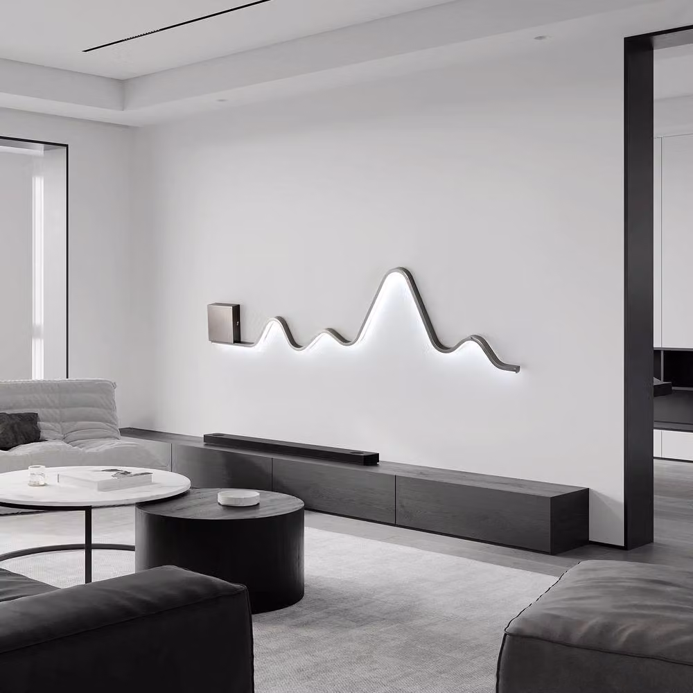 NIVOR Modern Wavy LED Wall Sconce, 30W Dimmable Linear Wall Light in Jet Black, W: 110 cm – 4