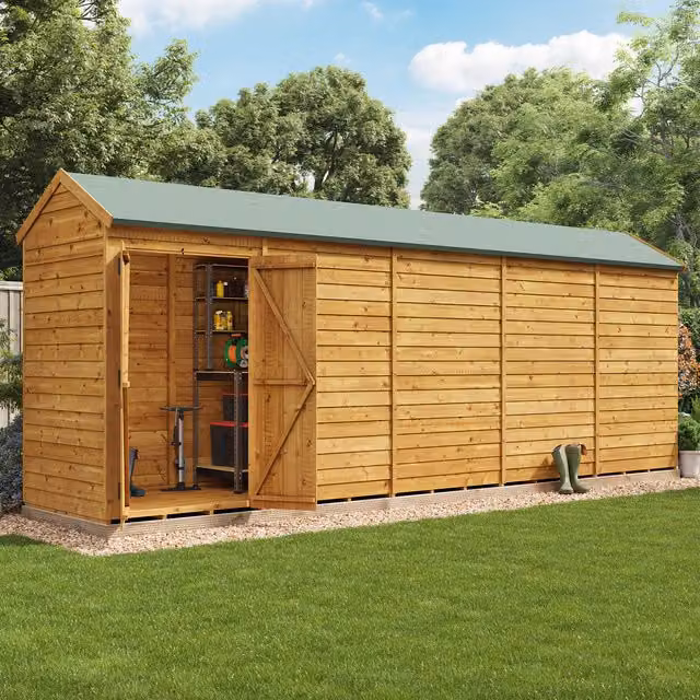 BillyOh Switch Overlap Apex Wooden Shed in Brown with Double Doors and Gable Roof