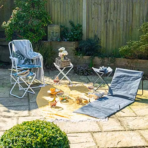 Harbour Housewares Folding Beach Sun Lounger in Grey with Adjustable Headrest and Canvas Fabric – 3