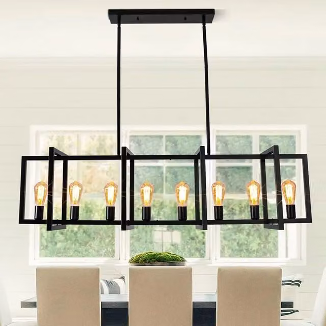 Garwarm Barbara 8 Industrial Metal Pendant Light in Black, Height Adjustable – 1