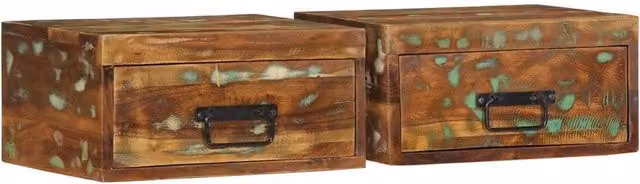 Berkfield Home Set of 2 Wall-mounted Rustic Bedside Cabinets in Brown Reclaimed Solid Wood