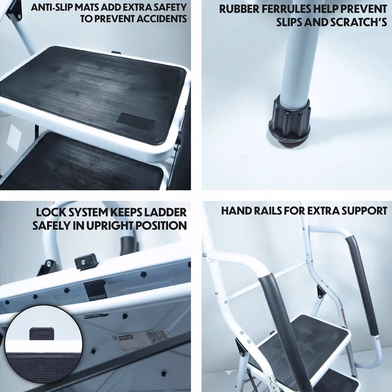 mysmartbuy 2 Step Foldable Safety Stepladder with Rubber Feet in White – 3