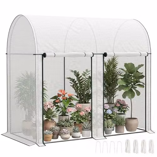 Outsunny White Walk-In Greenhouse with Roll-Up Zipped Doors, W/D/H: 200 x 100 x 178 cm – 1