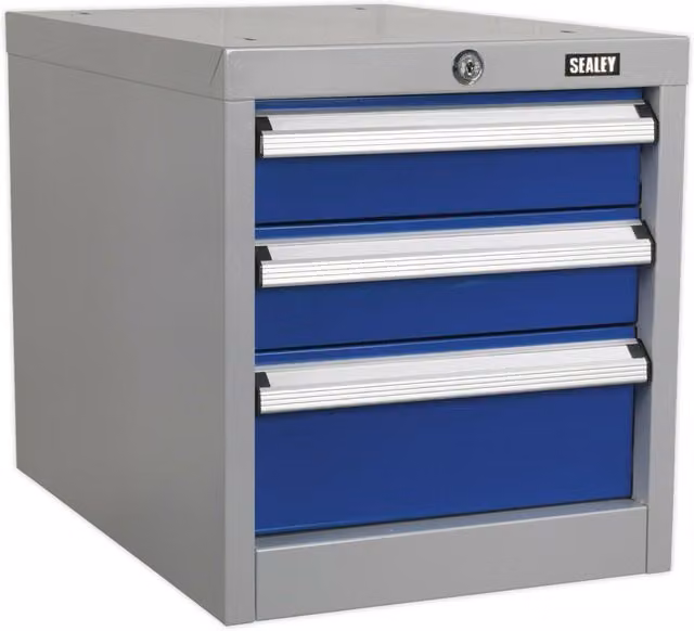 Loops Triple Slim Lockable Drawer Unit in Blue