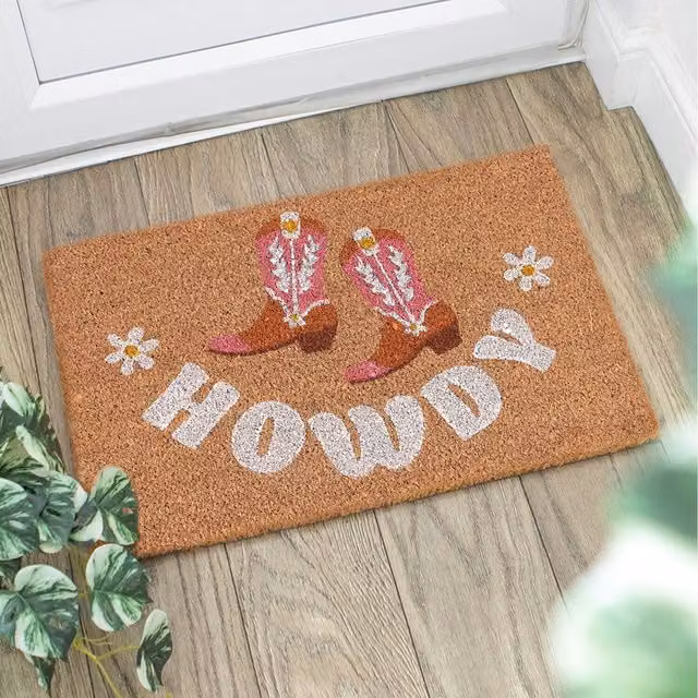 Kingsbury Gifts Natural Coir Howdy Cowboy Boot Doormat, Brown, Width: 60 cm