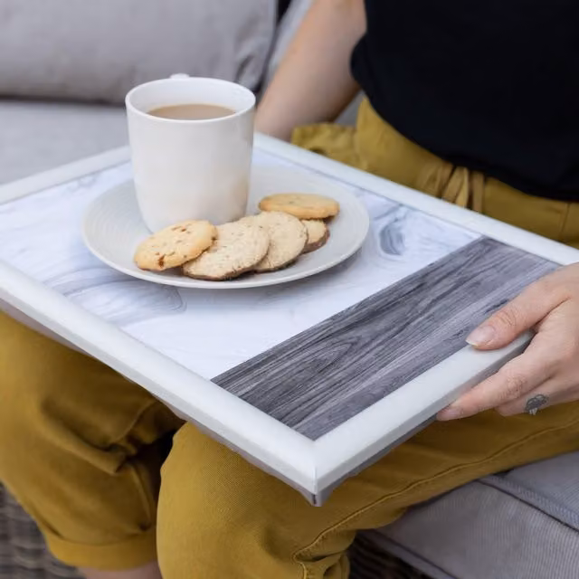 Creative Tops Cushioned Lap Tray with White Marble and Wood Design, White/Grey, W: 44 cm, D: 34 cm – 3