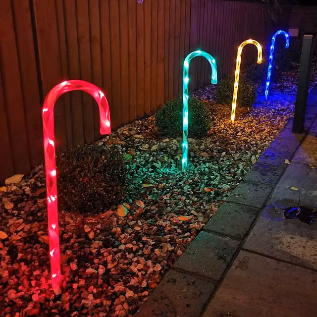 Premier Decorations Multicoloured LED Christmas Candy Cane Outdoor Path Lights, 4 Pack, Height: 62 cm