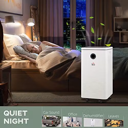 HOMCOM Portable Dehumidifier with WiFi Smart App Control, 10L/Day Capacity and 2.5L Water Tank, White and Black – 4