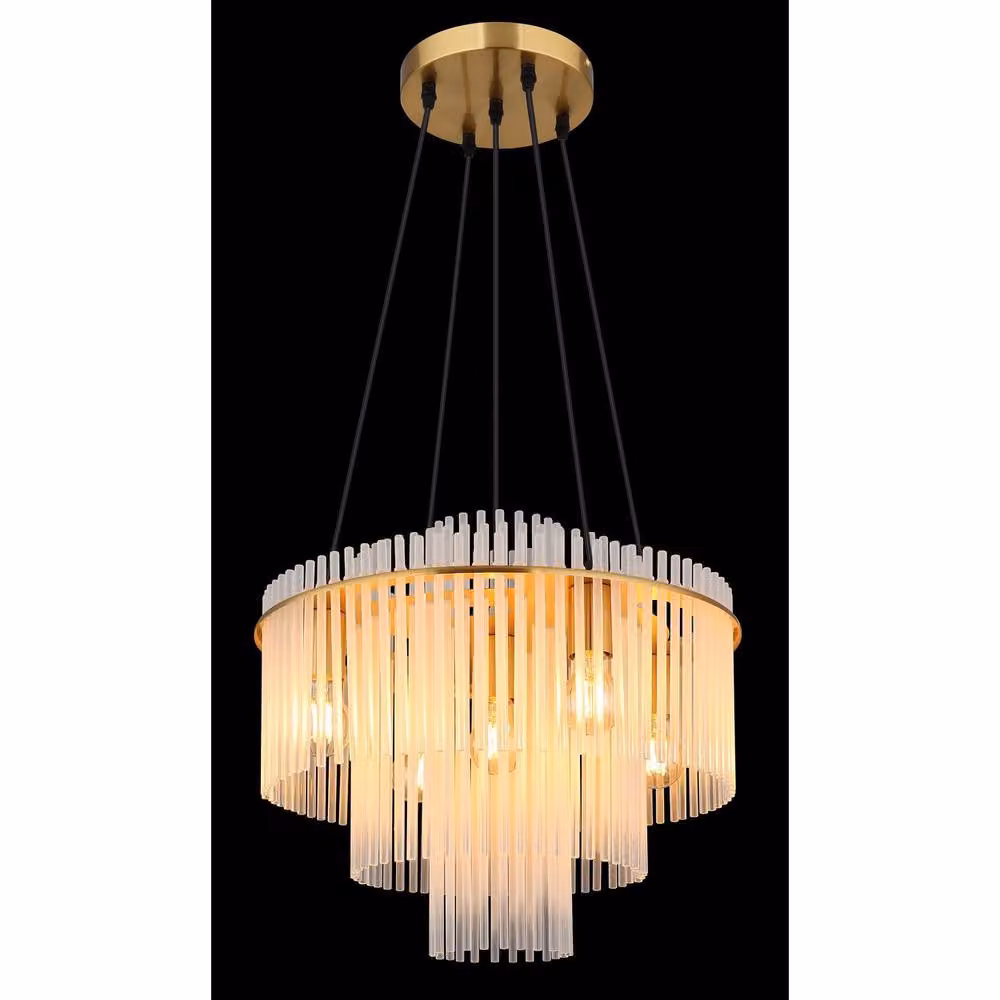 Netlighting Gorley Modern 5-Bulb Pendant Chandelier in Gold and Black with Glass Shades, W/D/H: 50 x 50 x 120 cm – 5