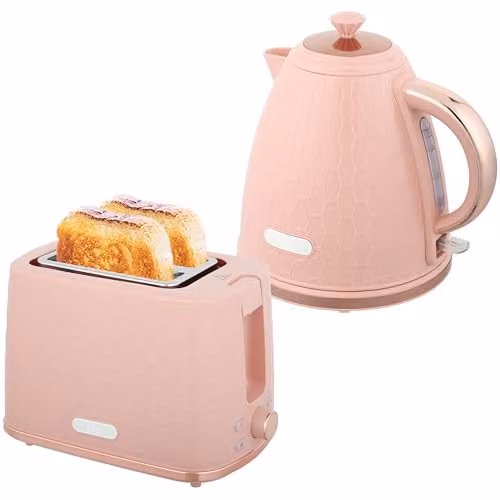 HOMCOM Kettle and 2 Slice Toaster Set in Pink with 1.7 l Jug Kettle and Limescale Filter – 1