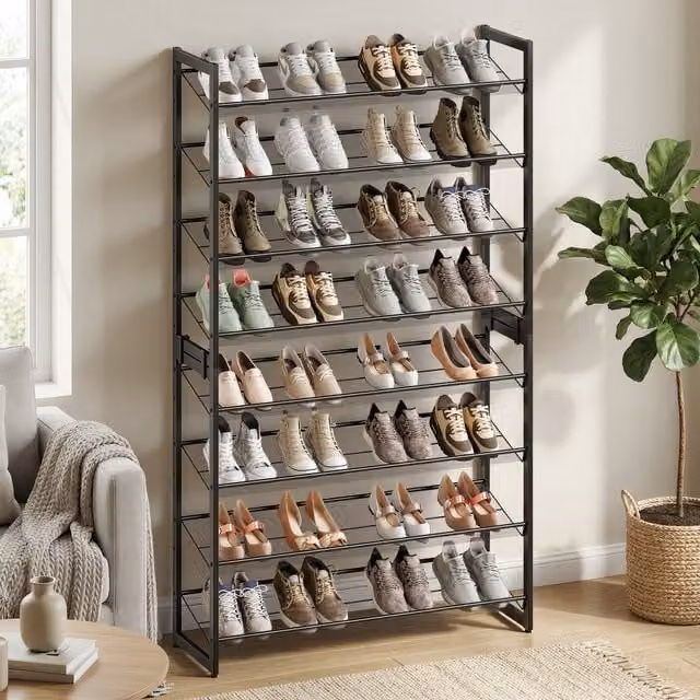 SONGMICS 8-Tier Stackable Shoe Rack with Adjustable Shelves, Black, H 163.4 x W 30.5 x D 30.5 cm