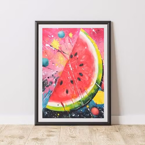60 SECOND MAKEOVER Watermelon Pop Art Print, Multicolour Abstract Urban Street Art Poster, A3