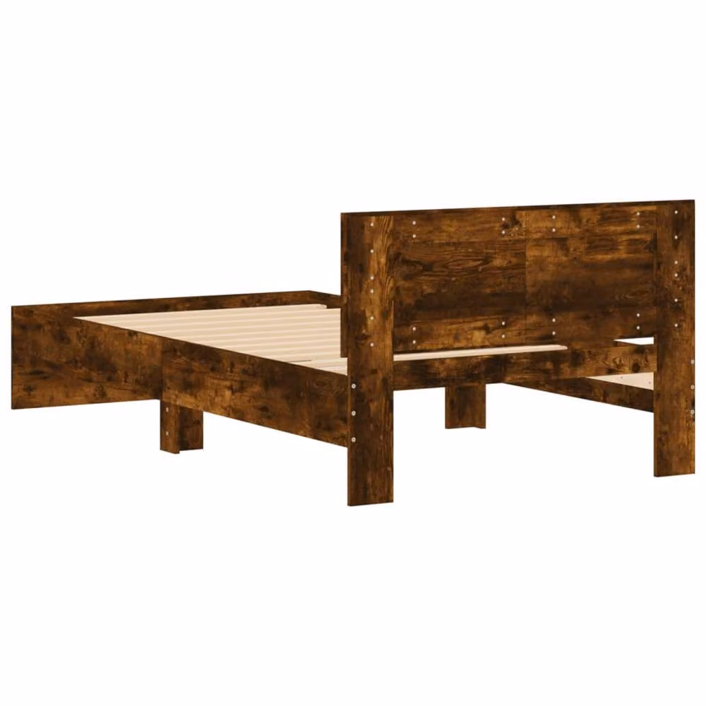Berkfield Home Bed Frame with Headboard in Smoked Oak Brown, W/D/H: 100 x 200 cm – 5