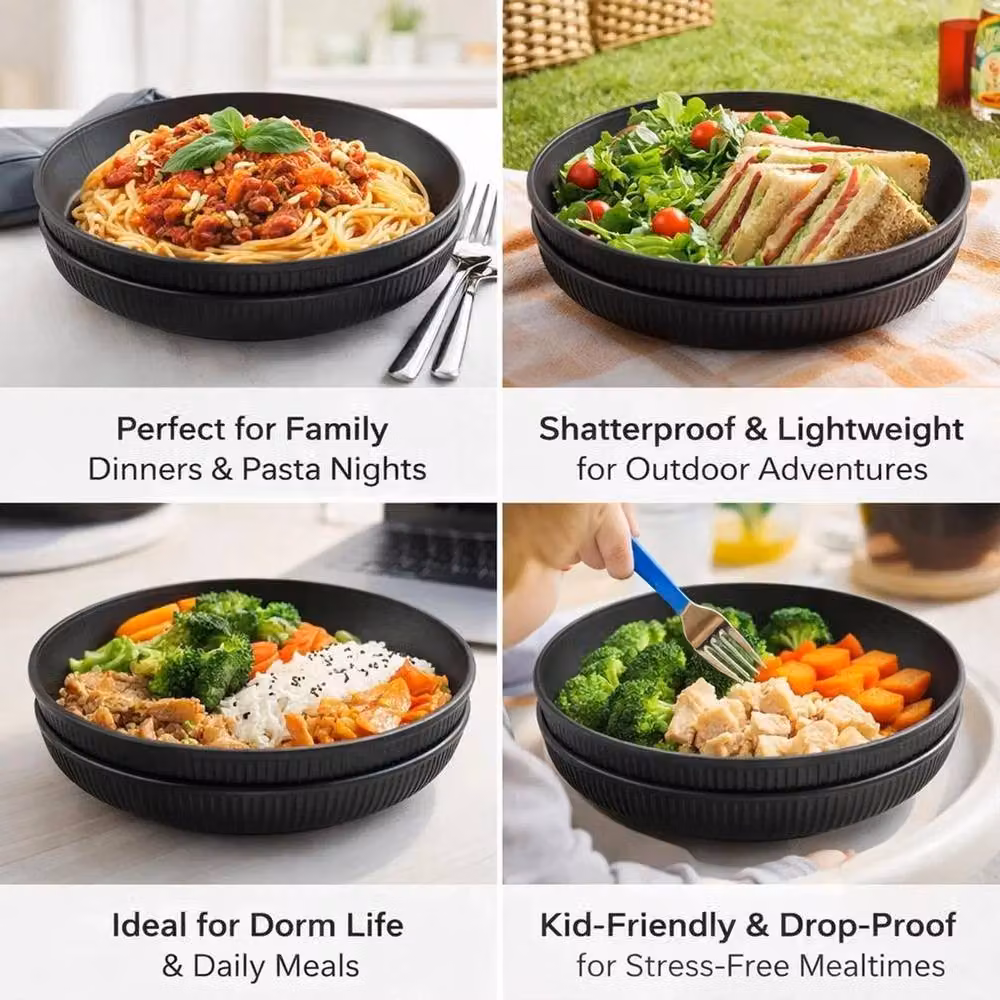 Kelvenix 4-Piece Set of Black Deep Pasta Bowls – 4