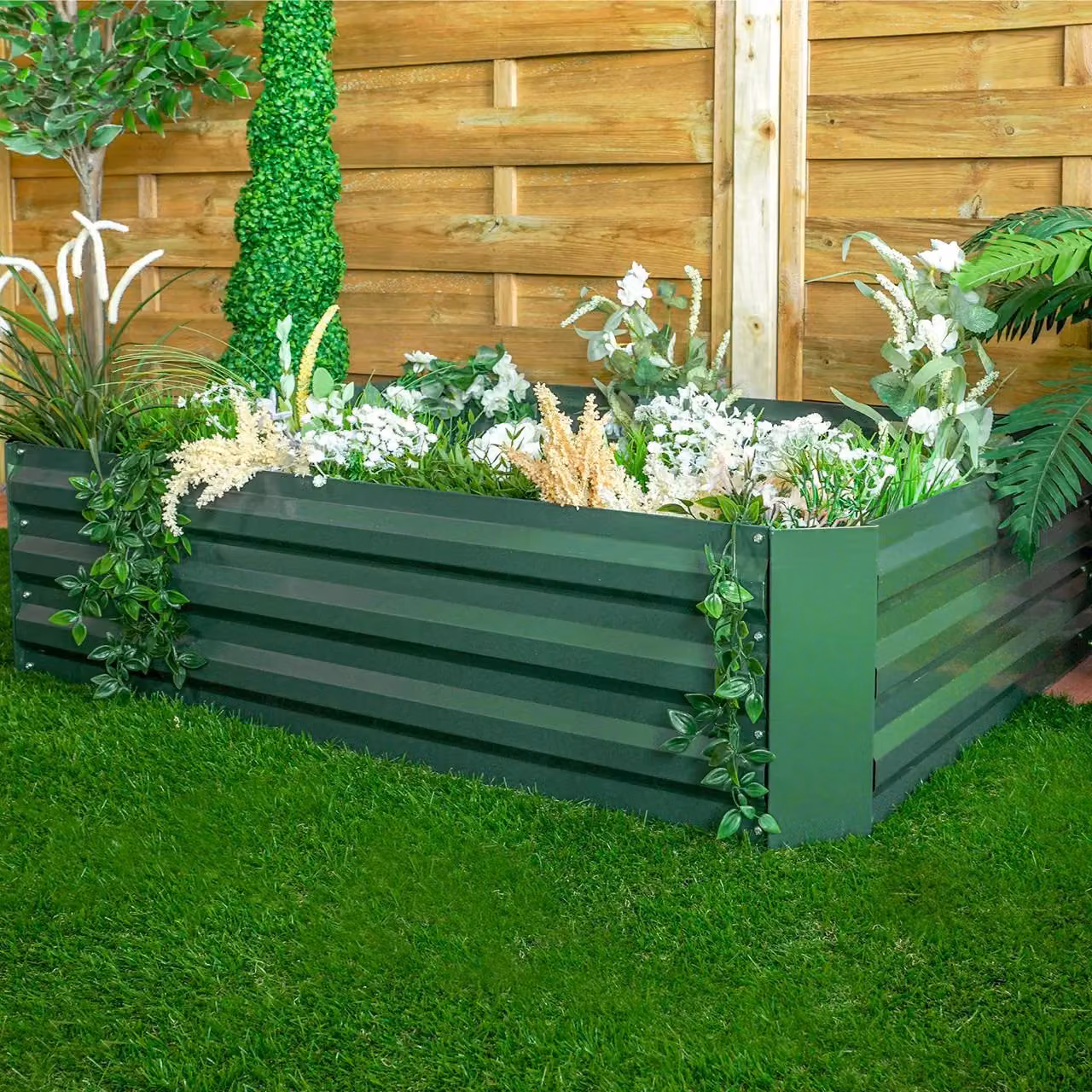 mysmartbuy Rectangle Metal Raised Garden Bed in Green Steel for Vegetables, Herbs and Flowers, H 30 x W 120 x D 90 cm – 2