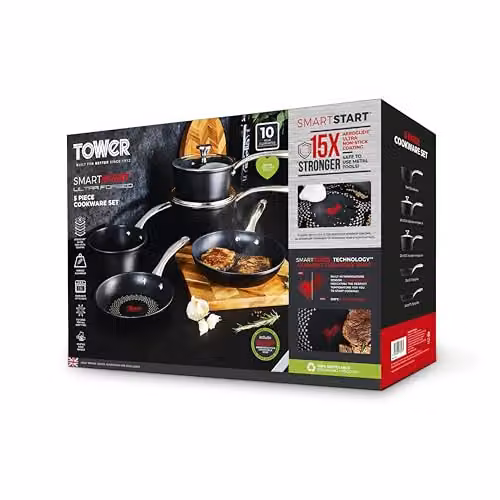 Tower SmartStart Ultra Forged 5 Piece Non-Stick Cookware Set in Black – 7