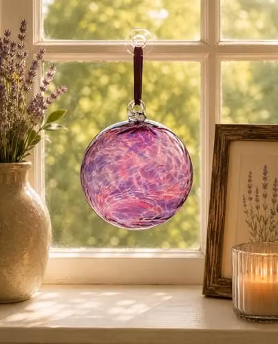 Sienna Glass Pink and Purple Friendship Ball Hanging Glass Ornament, 8 cm – 2
