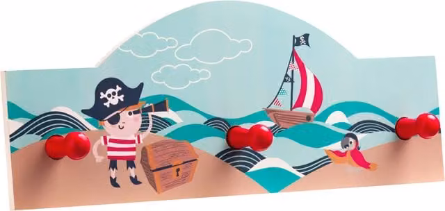 Orsina Playful Pirate Wood Wall Hanger in Red and Multicolour