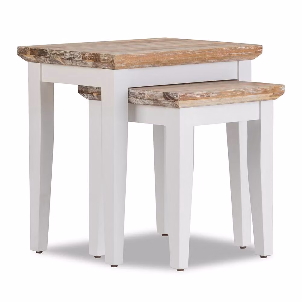 Statement Furniture Florence Nest of 2 Acacia Wood Side Tables in White – 2