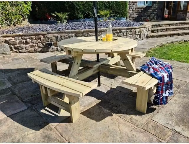 Churnet Valley Garden Furniture Ltd Westwood Round Picnic Table in Brown