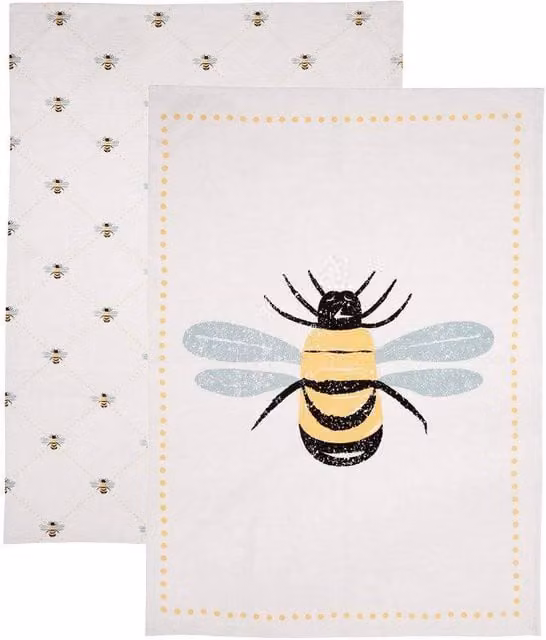 Dexam Bees Knees Set of 2 Multicolour Graphic Cotton Tea Towels
