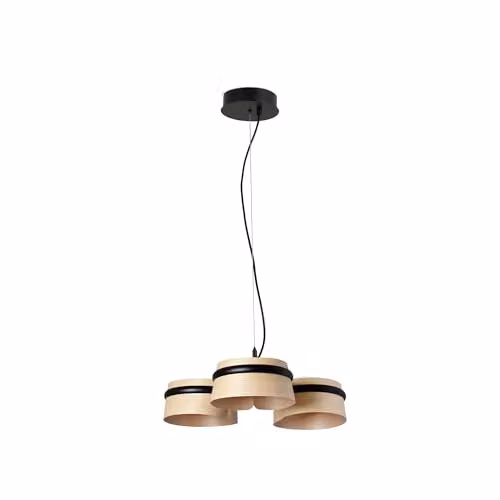 Faro Barcelona Loop Suspended Cylinder Pendant Light in Black and Wood – 1