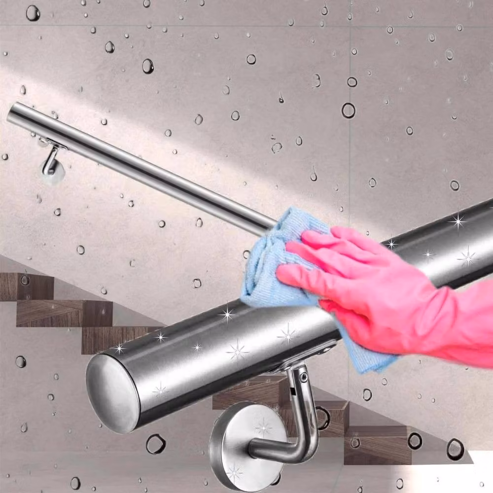 FLAVORA Silver Stainless Steel Wall Mounted Round Pipe Stair Handrail – 2