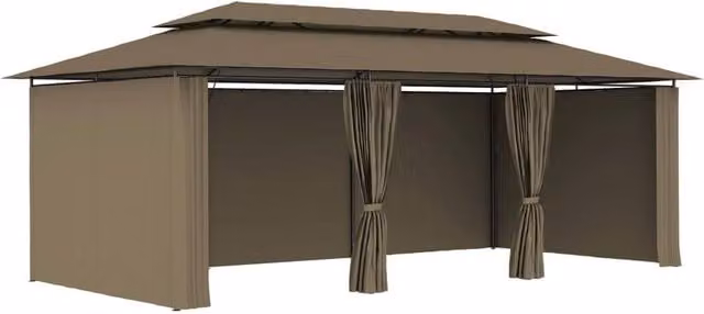 Berkfield Home Gazebo with Curtains in Beige, W/D/H: 600 x 298 x 270 cm