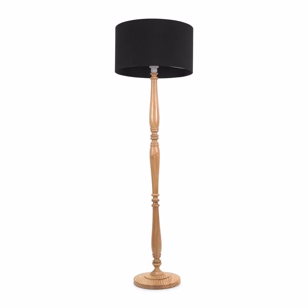 ValueLights Victoria Traditional Wood Stem Floor Lamp with Black Fabric Drum Shade – 2