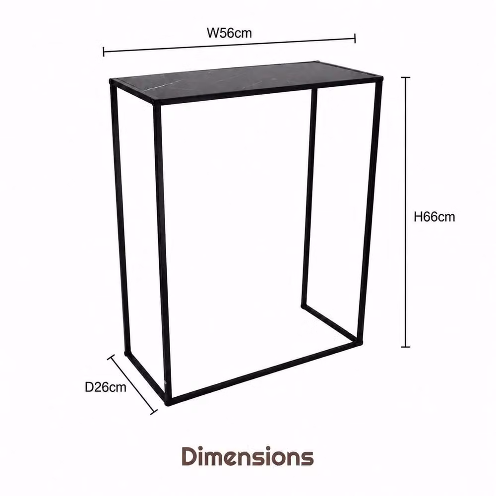 FORGEVIO Black Marble Console Table with Metal Frame, W/D/H: 66 x 26 x 56 cm – 2