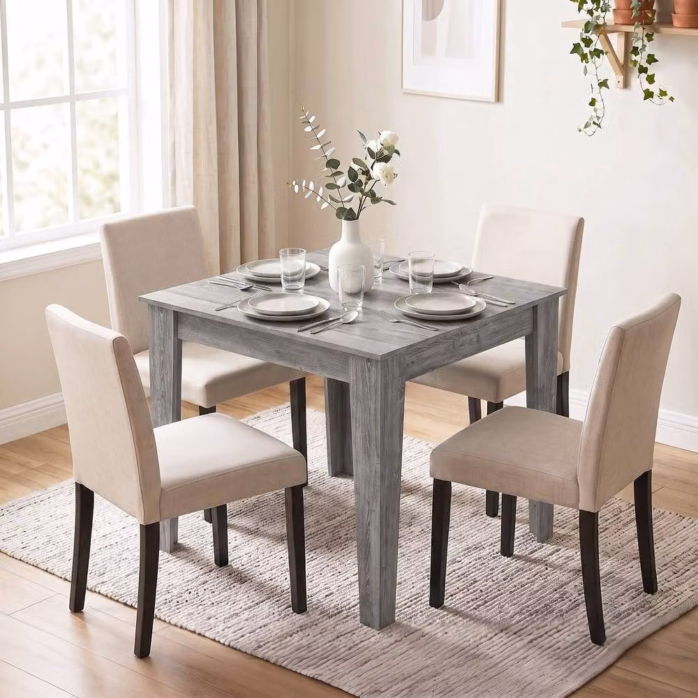 HOMCOM Modern Square Dining Table for 4, Grey Wood Effect, W: 80 cm, D: 80 cm, H: 75 cm – 2