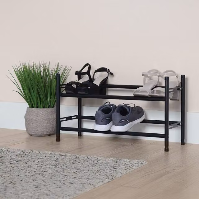 Malmo Tiered Adjustable Shoe Rack in Black Matt Metal